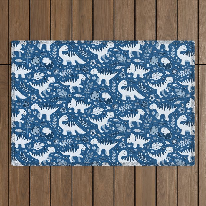 Dino Floral in Classic Blues Outdoor Rug