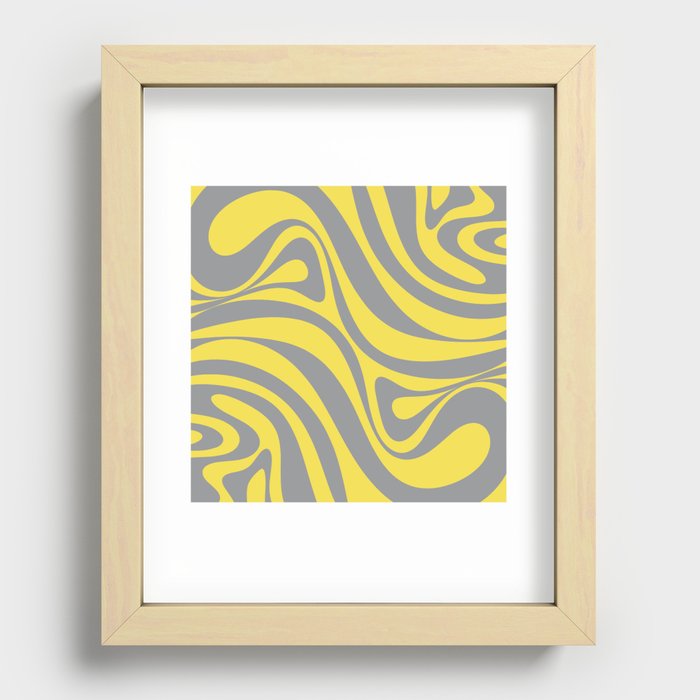 New Groove Retro Swirl Abstract Pattern in Gray and Yellow Recessed Framed Print