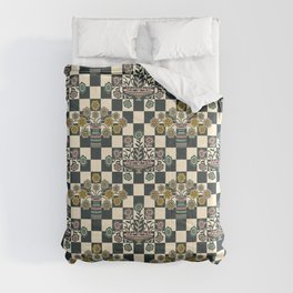 OP-ULENCE CHECKERED FLORAL PATTERN in BLACK & WARM WHITE WITH BRIGHT MULTI-COLOURS Comforter