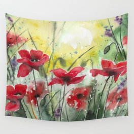 Poppies in Watercolour Wall Tapestry