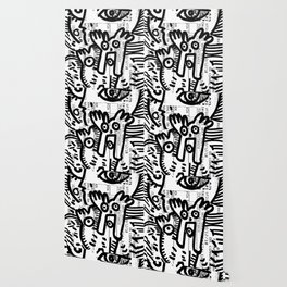 Creatures Graffiti Black and White on French Train Ticket Wallpaper
