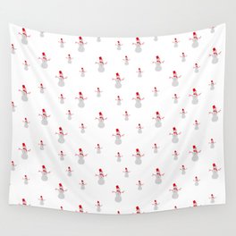 Snowmen on White Wall Tapestry