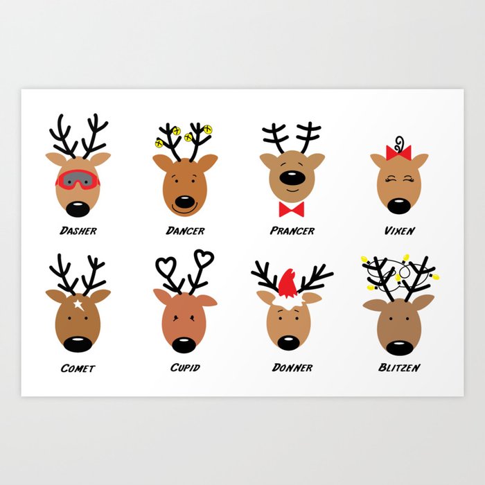 Santa's Reindeer Team Art Print