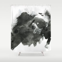 Abstract ink background. Marble style. Black paint stroke texture on white paper Grunge mud art. Macro image of pen juice. Dark Smear.   Shower Curtain