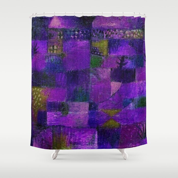 Terraced garden tropical floral Jacaranda lavender fields abstract landscape painting by Paul Klee Shower Curtain