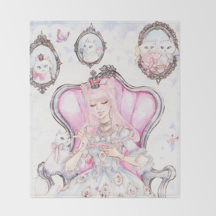 Cat S Tea Party Watercolor Painting Throw Blanket By Aini Society6