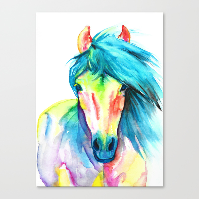 Neon Rainbow Watercolor Horse Canvas Print By Kric Society6