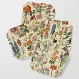 French Vintage Flowers Chart Adolphe Millot Fleurs Larousse Pour Tous Funky Cozy Boho Maximalist Coaster