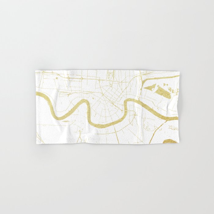 New Orleans White and Gold Map Hand & Bath Towel