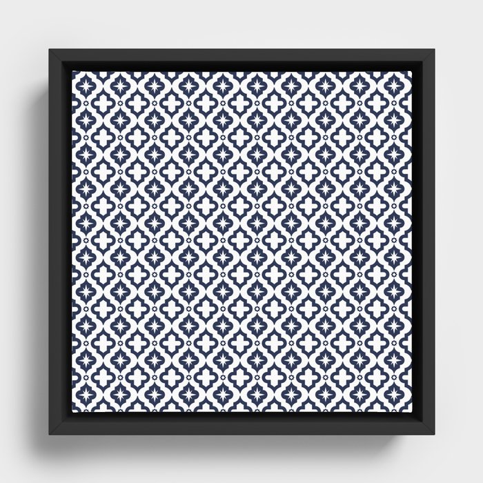Navy Blue Ornamental Arabic Pattern Framed Canvas