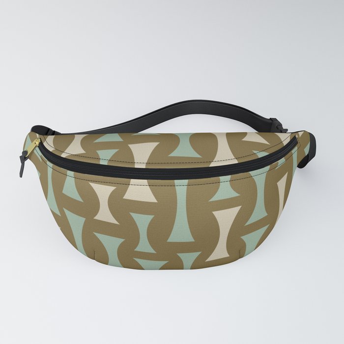 Retro Mid Century Modern Abstract Pattern 639 Green Blue and Linen White Fanny Pack