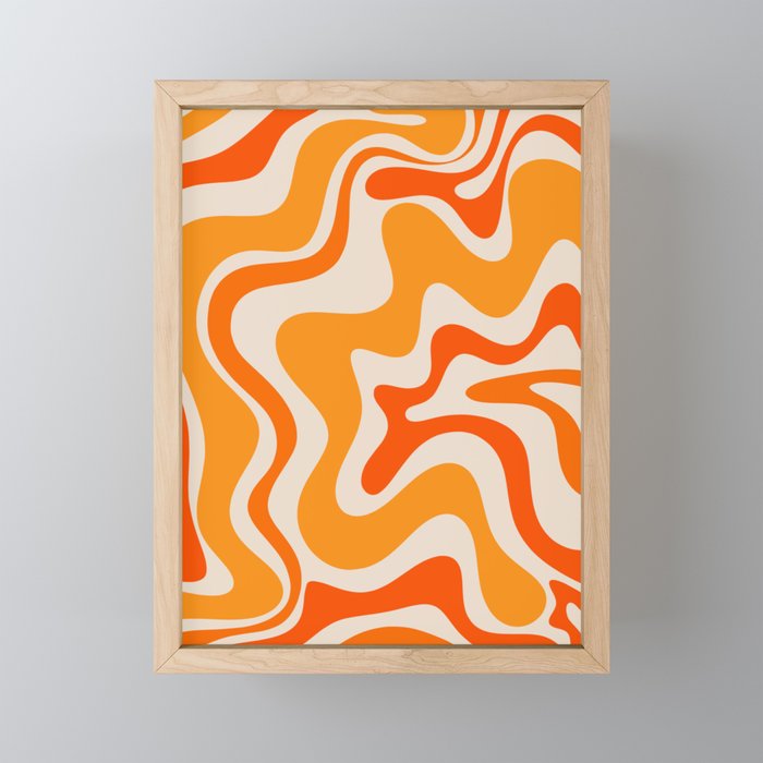 Retro Liquid Swirl Abstract Pattern in 70s Orange and Beige Framed Mini Art Print