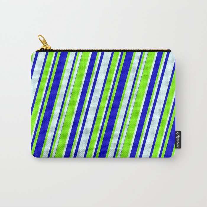 Light Cyan, Blue & Green Colored Lined/Striped Pattern Carry-All Pouch