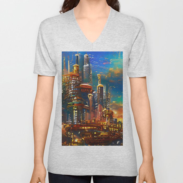 Skyline from the Future V Neck T Shirt