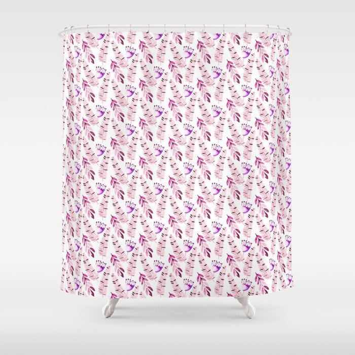 Pastel pink lilac lavender watercolor floral fern leaves Shower Curtain