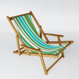 [ Thumbnail: Dark Turquoise, Mint Cream, and Green Colored Striped/Lined Pattern Sling Chair ]