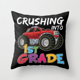 Crushing Into 1st Grade Monster Truck Throw Pillow