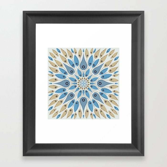 Light blue Mandala paisley explosion Framed Art Print