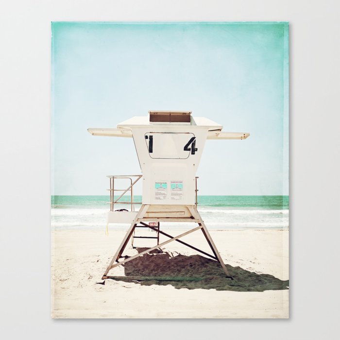 Lifeguard Stand, Beach Photography, San Diego California, Blue Aqua Seashore Ocean Summer Art Canvas Print