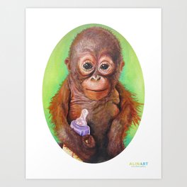 Budi the Rescued Baby Orangutan Art Print