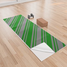 [ Thumbnail: Green & Gray Colored Stripes Pattern Yoga Towel ]