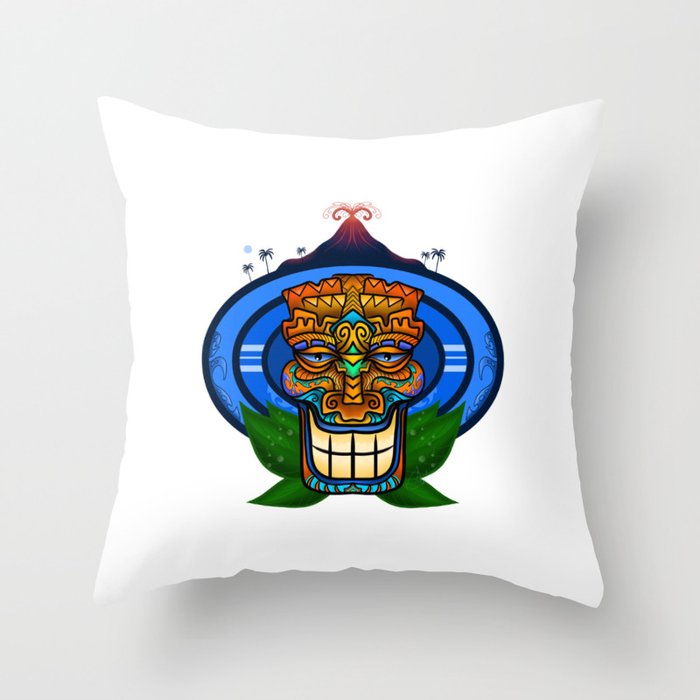 Tiki Island Volcano Throw Pillow