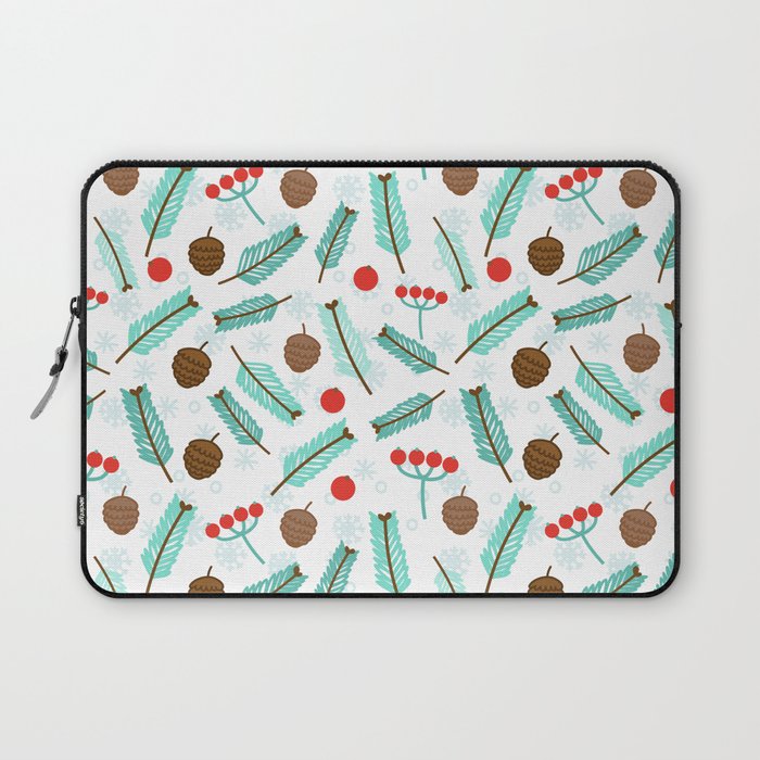 Christmas Pattern Turquoise Red Chestnut Holly Laptop Sleeve