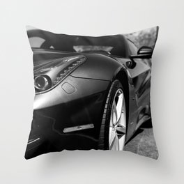 Super Car // Front Wheel Base Low Rims Dark Charcol Gray Black and White Throw Pillow