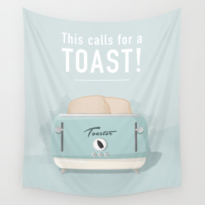 This calls for a toast - Retro Midcentury illustration with lettering Wall Tapestry