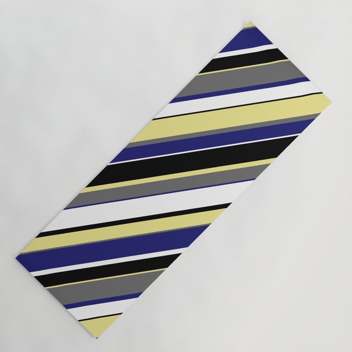 Eye-catching Tan, Dim Gray, Midnight Blue, White, and Black Colored Pattern of Stripes Yoga Mat