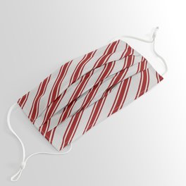 [ Thumbnail: Light Grey and Dark Red Colored Striped Pattern Face Mask ]