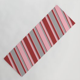 [ Thumbnail: Dark Grey, Brown & Light Pink Colored Lined Pattern Yoga Mat ]