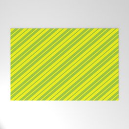 [ Thumbnail: Green and Yellow Colored Stripes/Lines Pattern Welcome Mat ]