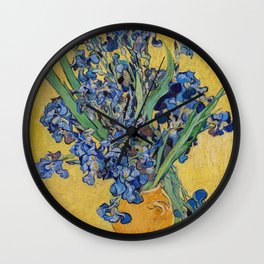 Vincent van Gogh - Vase with Irises, Yellow Background Wall Clock