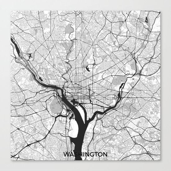 Washington Map Gray Canvas Print