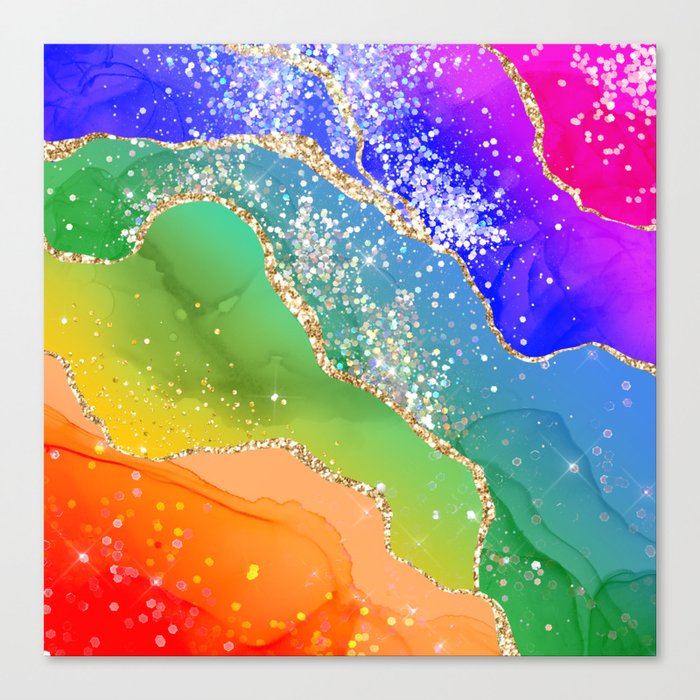 Vibrant Rainbow Glitter Agate Texture 06 Canvas Print
