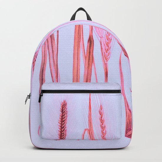 pink ears of wheat on pale blue Backpack