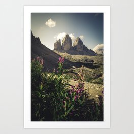 The famous Tre Cime di Lavaredo Art Print | Landscape, Photo, Sky, Peaks, Dolomites, Amazing, Trecimedilavaredo, Blue, Flowers, Summer 