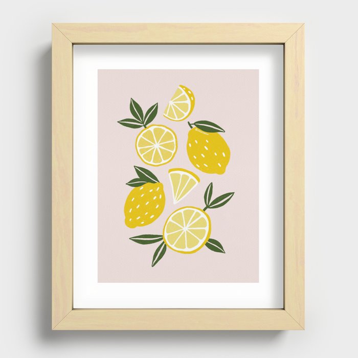 Lemon Pattern with Pink Recessed Framed Print