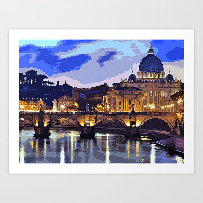 Rome, sunset over the St Peter's Basilica Art Print