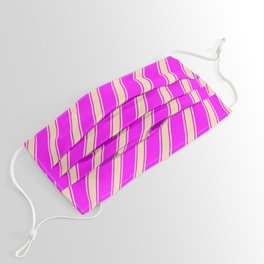 [ Thumbnail: Fuchsia and Tan Colored Lined Pattern Face Mask ]