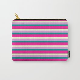 [ Thumbnail: Colorful Light Yellow, Plum, Dark Cyan, Deep Pink & Black Colored Lined Pattern Carry-All Pouch ]