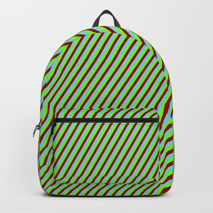 Dark Red, Sky Blue, and Green Colored Lines Pattern Backpack