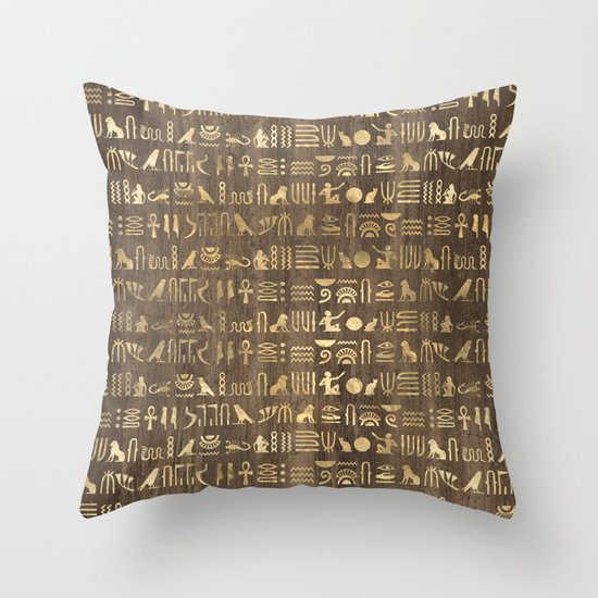 Brown Gold Ancient Egyptian Hieroglyphic Script Throw Pillow By