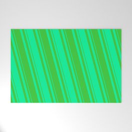 [ Thumbnail: Green and Lime Green Colored Lined Pattern Welcome Mat ]