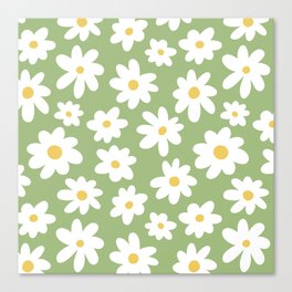 Daisy Flower Pattern (green/white/yellow) Canvas Print