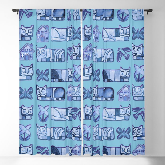 Blue cats in cubist style Blackout Curtain