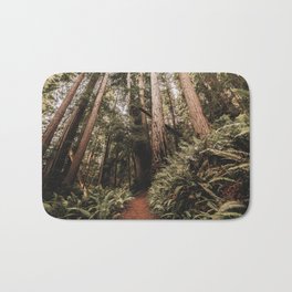 Forest Adventure - Redwood National Park Hiking Bath Mat | Vintage, Nationalpark, Mountains, Graphicdesign, Abstract, Painting, Forest, Watercolor, Wanderlust, Landscape 