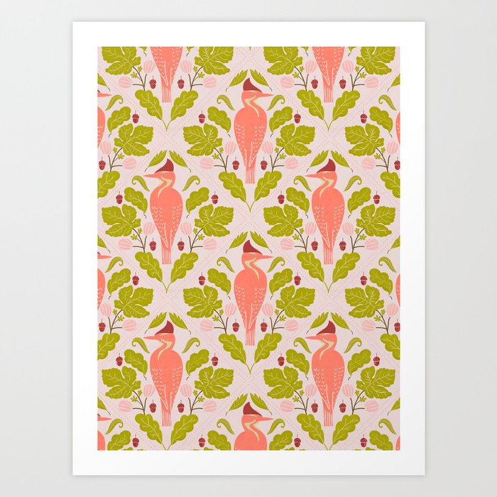 Peach And Pink Woodpecker Art Print