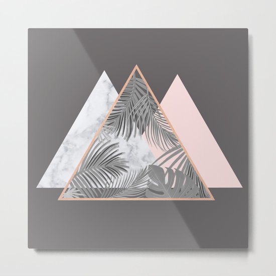 BLUSH GRAY COPPER MARBLE GEOMETRIC PATTERN Metal Print